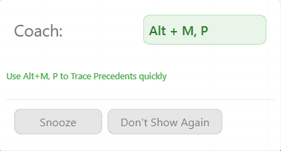 ExcelShortcutCoach Notification Example